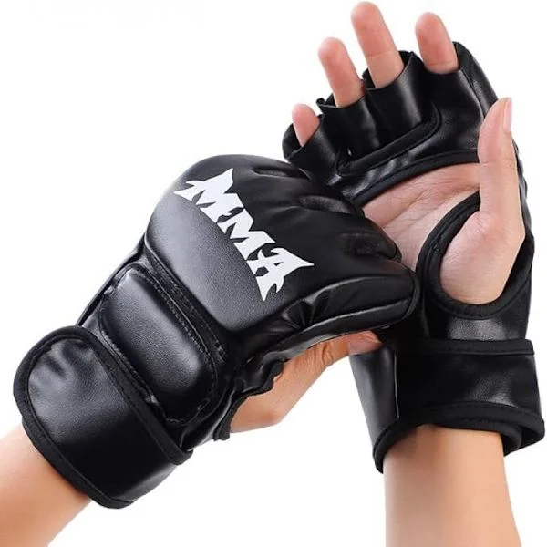 MMA Hansker for Kamptrening, Hybrid Åpen Håndflate Design Kamp Hansker Med Dobbel Håndleddsstøtte, Slitesterk PU Lær Kampsport Sparring Utstyr