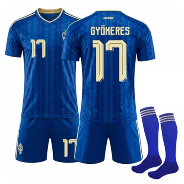2026 VM Sverige Bortaställ Barn Vuxen Fotbollströja Nr.17 Gyökeres Bortaställ 17