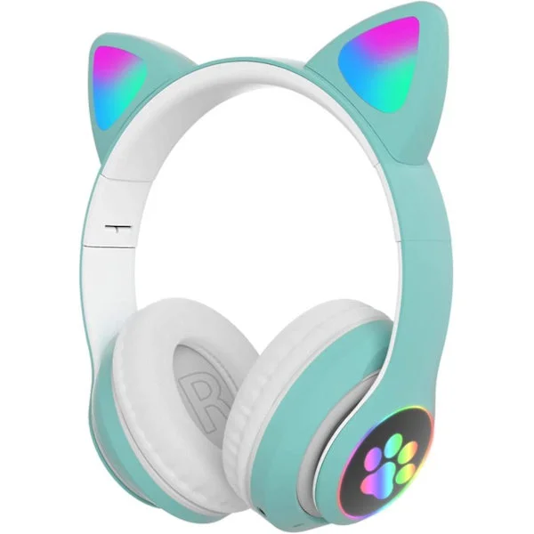 Gaming Headset, Stereo Gaming Headset Søte Katteøre Hodetelefoner Med Støyreduserende Mikrofon LED-lys, Bluetooth 5.0 Trådløst Gaming Headset PC 