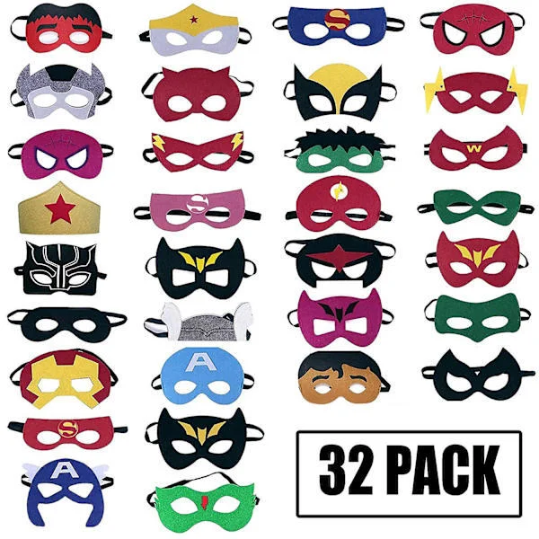 Superhero Masks Party - 32-pack Felt and Elastic Masks for Kids