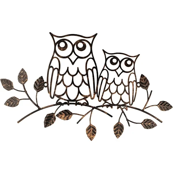 Metal Owl Decoration Metal Owl Wall Art Decoration for Home Living Room Bedroom Garden Patio Indoor or Outdoor Decoration-34x21cm