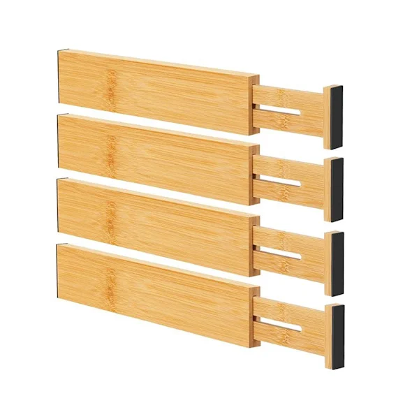 Bamboo Drawer Dividers (4-Pack), Large Adjustable Dividers, Spring-Loaded Cutlery Drawer.
