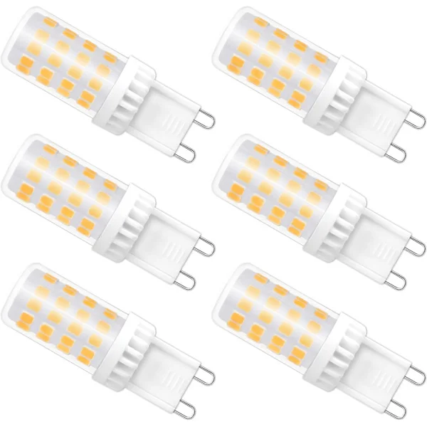 Dæmpbar G9 LED-pære, 4W svarende til 40W halogen, 480 LM, varm hvid 3000K, standard G9-fatning, 360° rotationsvinkel, 6-pak