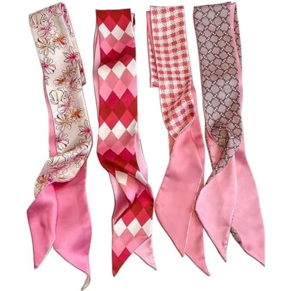 4 st Mode Scarves för Kvinnor, Multifunktionella Boho Scarves Hårband Satin Scarf för Väska Håraccessoarer
