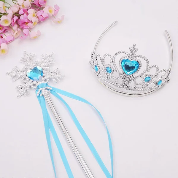 Princess Elsa's Crown, Tiara and Wand, Silver Heart Jewelry Set, Dress Up Accessories for Little Girls, Cosplay, Blue