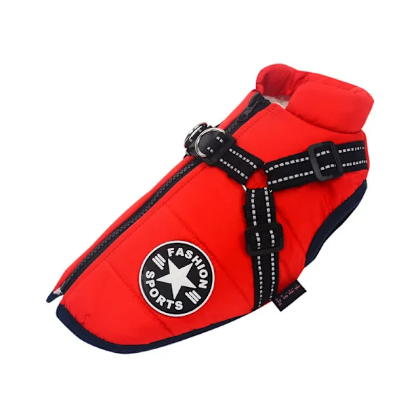 Warm Waterproof Jacket with Harness for Dog Winter Comfortable Cotton Clothes Padded Vest for Small and Medium Dogs Red Red M