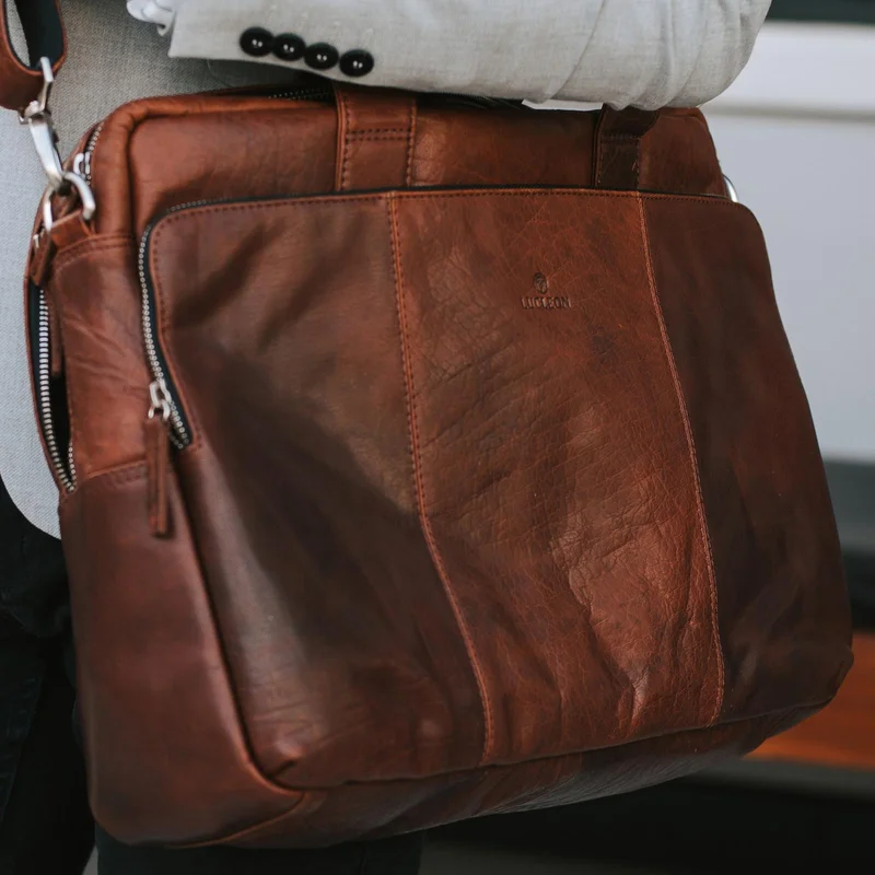 Montreal Hellbraune Leder Arbeitstasche für Männer - Ledertaschen
