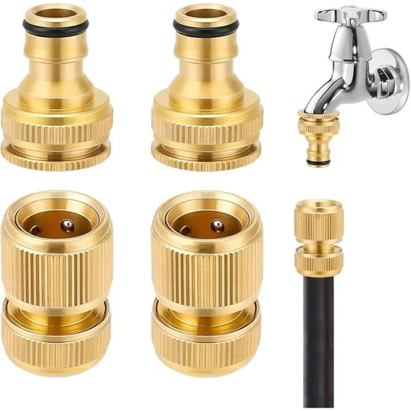 4-delad anslutning Mässings sprinklerkran, 2 i 1 kranadapter, rörkopplingar med snabb 1/2 "och 3/4" rostskydd trädgårdskran tillbehör trädgård för 