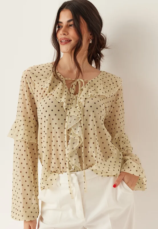 BUBBLEROOM-Mesh Frill Top-Light yellow/Patterned-XL