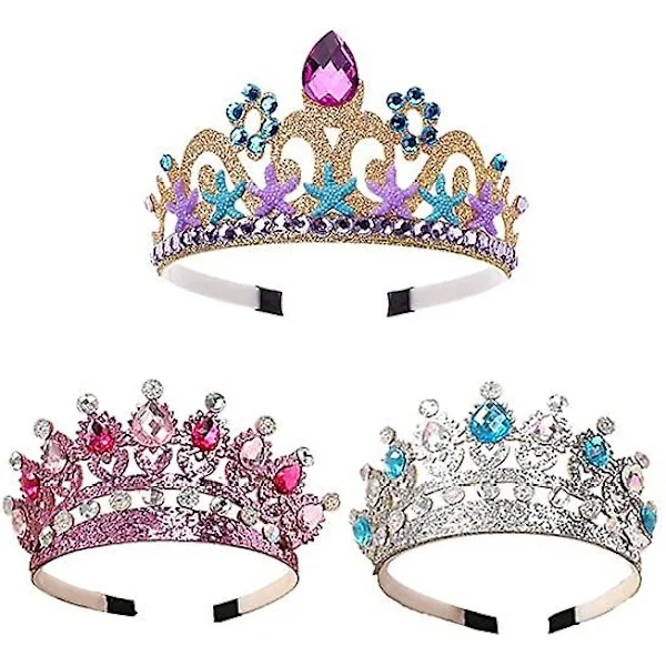 3 stk prinsessekrone, prinsessekroner for jenter, barn prinsesse tiara krone, prinsesse gull krone tiara, glitrende krone pannebånd, for jentebarn 