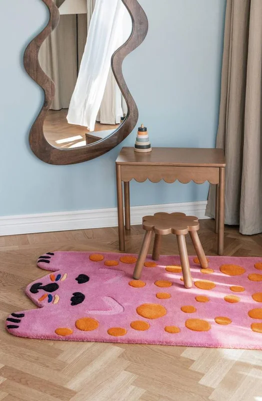 Kids Rug Wool Animal Lo Cat Pink/Orange Small Oeko-Tex