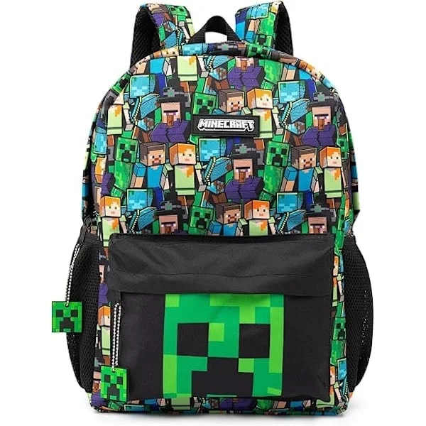【YD】Minecraft Backpack for Boys | Black School Bag for Kids | Green Creeper Zombie Skeleton Enderman & Cave Spider [JR]