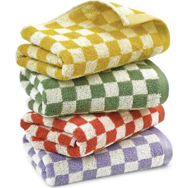 4-pack Cotton Towels, Soft and Absorbent for Spa, Bathroom, Gym, Kitchen, Towel Set Decorative Plaid, 75*35 cm, 4 Colors