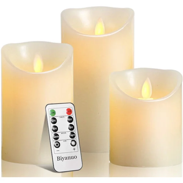 LED Stearinlys, Flammeløse Stearinlys, 10cm, 12.5cm, 15cm, Ægte Voks Stearinlys, Blok Stearinlys, 10 Knaps Fjernbetjening