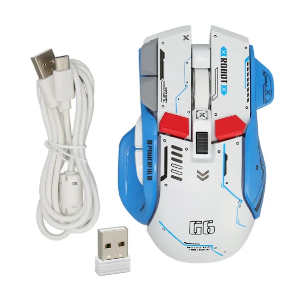 Trådlös Gaming Mus 2.4G Bluetooth 3 Lägen 5 DPI RGB-ljus för Windows Android iOS Vit