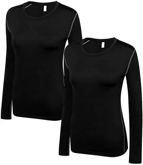 Kompressionsskjorta för kvinnor Dry Fit Långärmad Löpning Atletisk T-shirt Träningstoppar Liten 3-pack (svart+vit+grå)