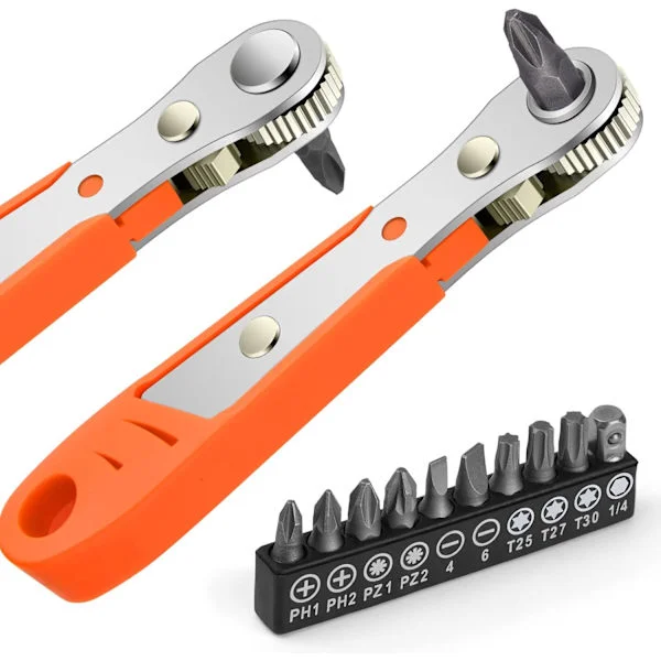 Spärrskruvmejsel, Magnetisk Skruvmejsel, Mini 1/4 Spärrnyckel, 1/4" Högt Vridmoment, Mini Reversibel Offset Skruvmejsel