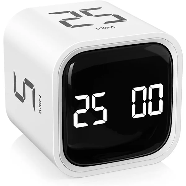 Roterende Pomodoro-timer med 5/10/25/50 min forhåndsinnstillinger Skrivebords-flip nedtellingstimer for arbeid og studier ADHD-verktøy Vibrasjon og 