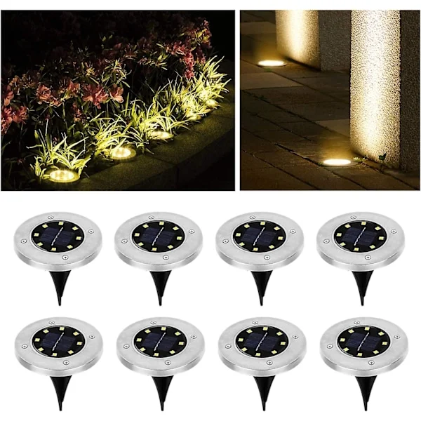 Solcellelamper for hage Solcelle stolpelampe Varm hvit med 8 LED utendørs LED gatelys IP65 8er i solcelle utendørs lampe