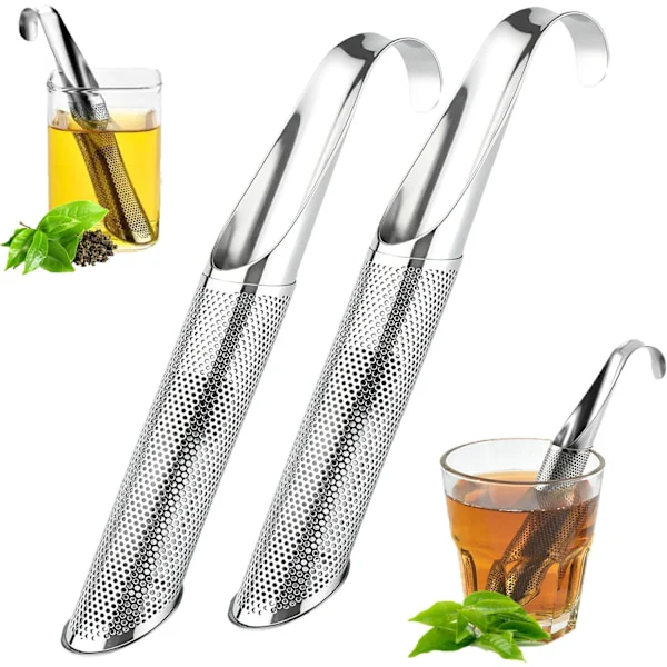 2 st teinfuser i rostfritt stål, te-rör med hängande krokhandtag, te-intervallsspridare med fina hål för löst te, kaffe, örter, kryddor