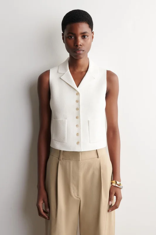 COS Women's Bouclé Knit Waistcoat in White