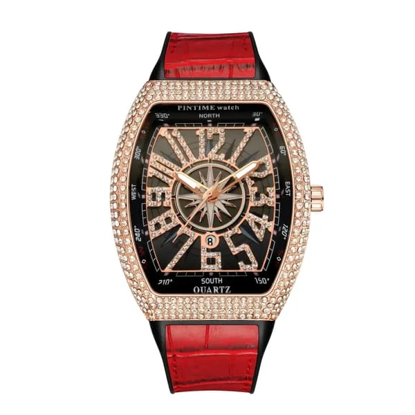 Men's Watch Luxury Diamond Iced Waterproof Quartz Wristwatch Blue Silicone Band Party Casual Dress Watches