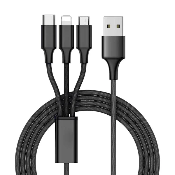 3-i-1 Laddkabel | Snabbladdning Typ-C, Micro USB & Lightning 1,2m