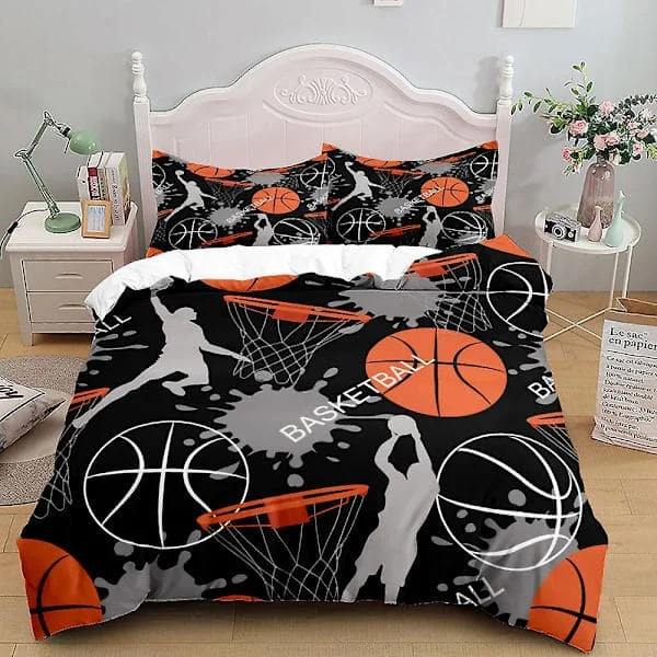 Sport-4 3D-printet basketball sengetøjssæt dynebetræk dyne pudebetræk enkelt dobbelt børnegave AU single 140x210cm