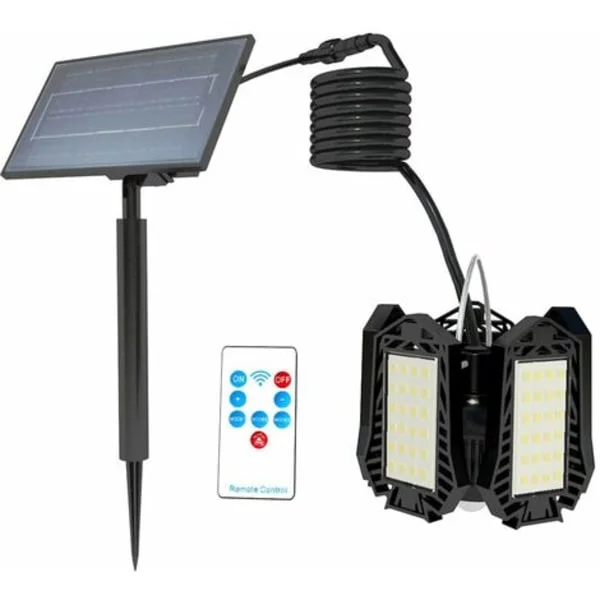 Indoor/Outdoor Solar Light Hanging Foldable Solar Light for Garage with Remote Control, 5 Blades 60 LED Solar Powered Shed Light