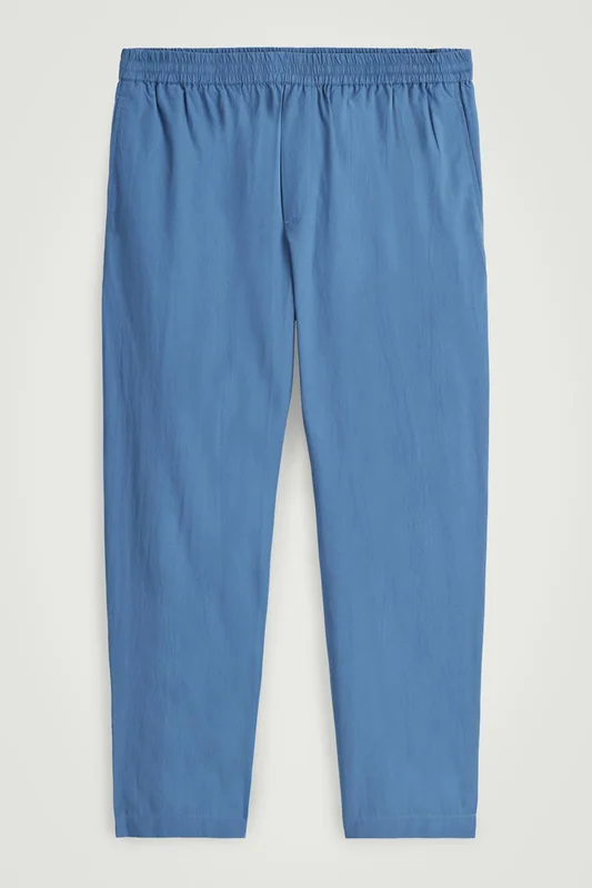 COS Men's Elasticated Cotton Regular-Fit Tapered Trousers in Blue
