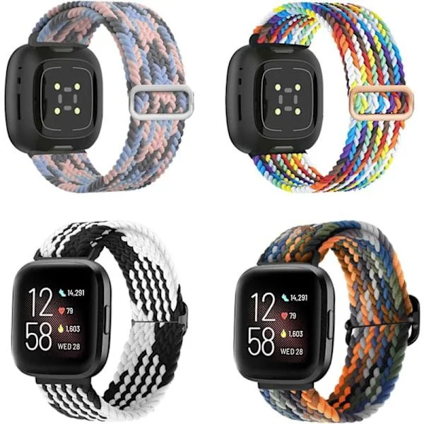 4 kpl Joustavia Nylonnauhoja Yhteensopivia Fitbitin kanssa, Fitbit Versa 3 -ranneke Punottu Nylon Sport, Fitbit Versa 4 -rannekkeen vaihto