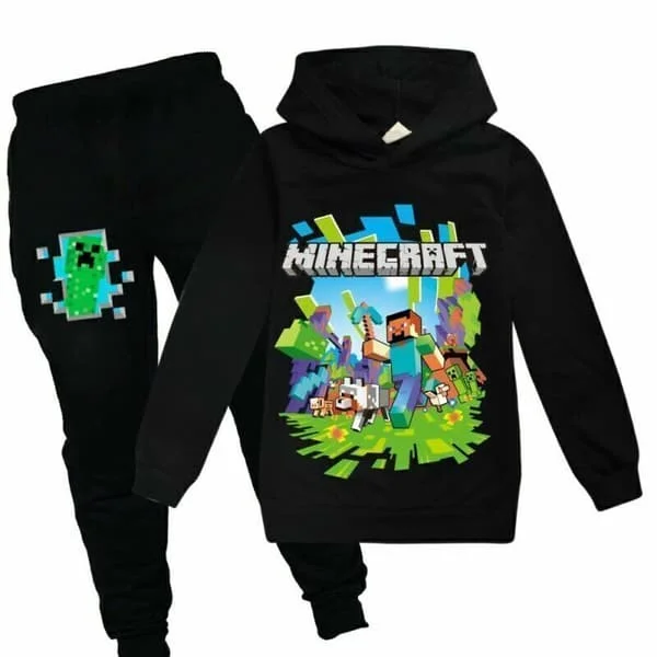 Barn Pojkar Minecraft Hoodie Träningsset Långärmad Huvtröja H svart svart 9-10 år (150cm) svart