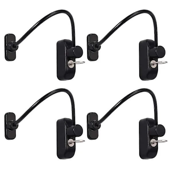 4pcs Sliding Lock Window Door Latch Lock Sliding Door Block Baby Child Safety Latch Cable Catches - Black With Stainless Steel Key Garage Wardrobe