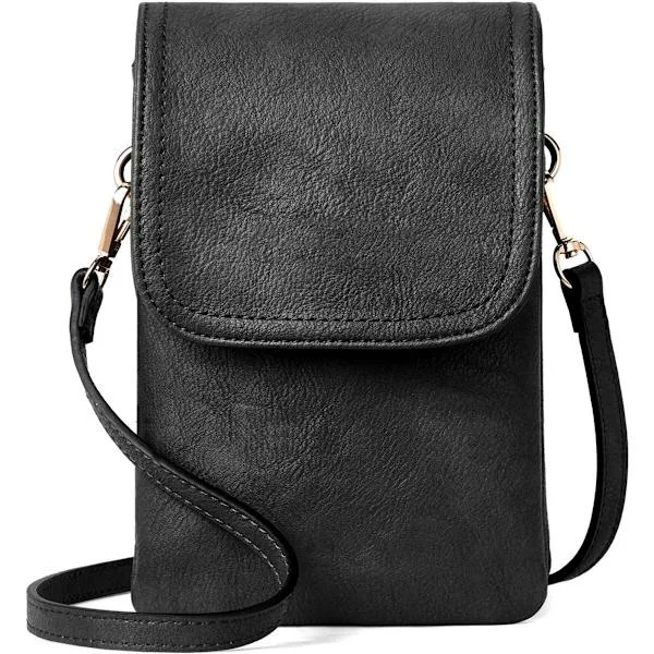 Small PU Leather Crossbody Bag for Women, Black - Phone Bag, Wallet with Adjustable Shoulder Strap
