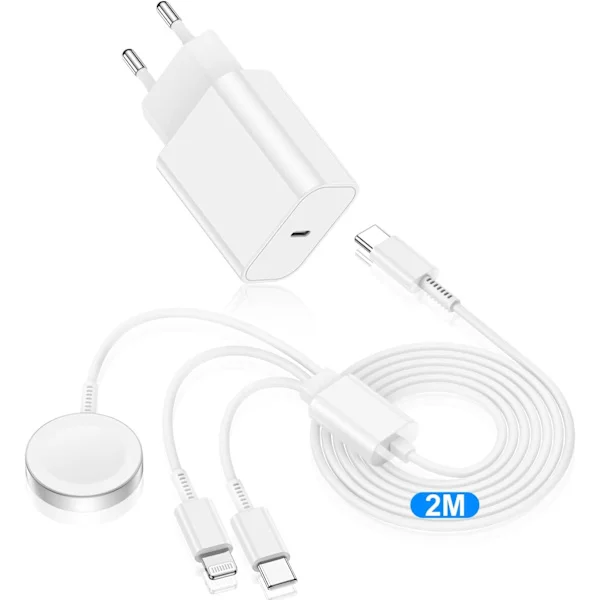 2025 Senaste Modell 3-i-1 Laddningskabel Apple Watch 2 m, 20 W Apple Watch Laddare med iWatch Kabel, USB C Snabbladdare med Typ C Kabel