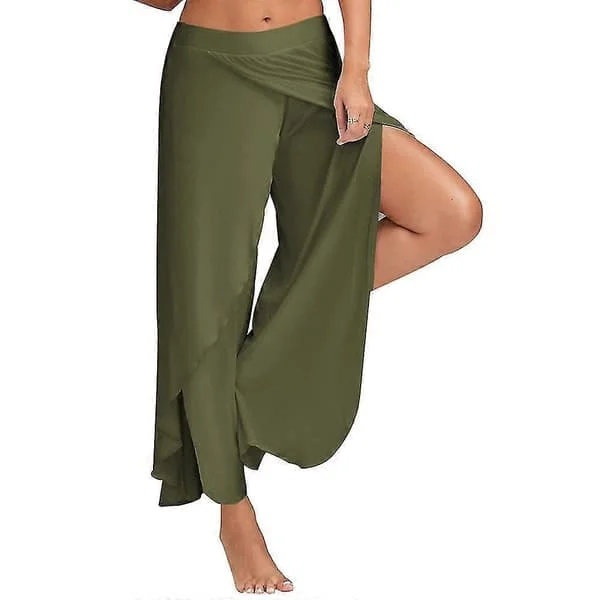 【BQ】Yogabukser for kvinner Hippie Flowy Slit Bukser Harem Palazzo Yoga Split Bukser Løse Vide Ben Plus Size Flerfarget Valgfritt