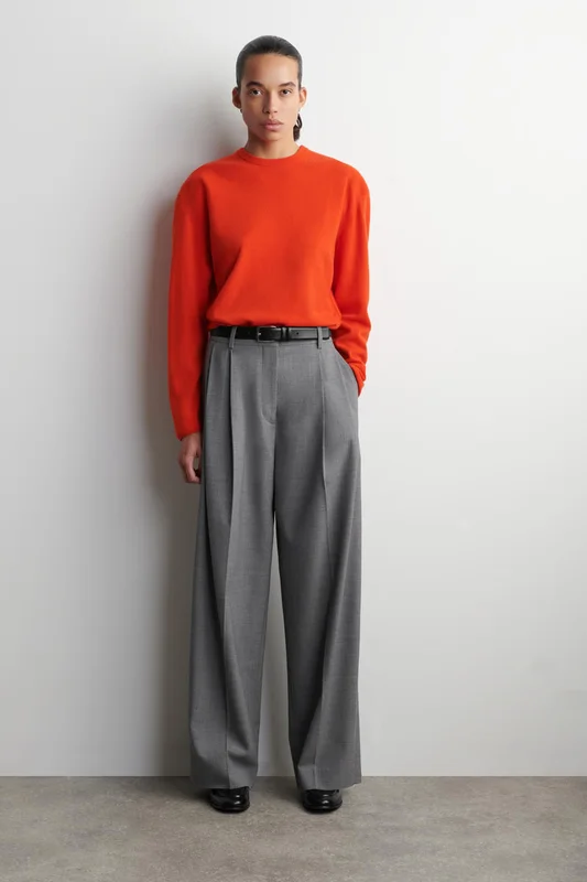 COS Women's Jersey De Lana Merino Con Cuello Redondo in Naranja