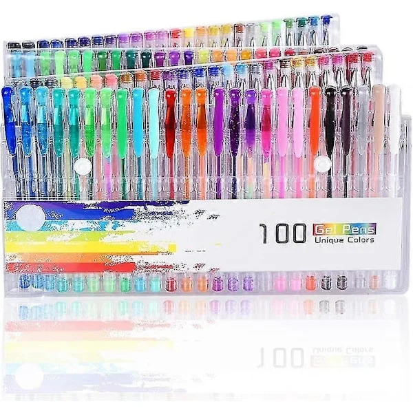100 Glitter Gel Penner Gel Penner Sett Flerfarget Gel Penner Sett Perfekt for Voksne Malebok Tegning Malebok