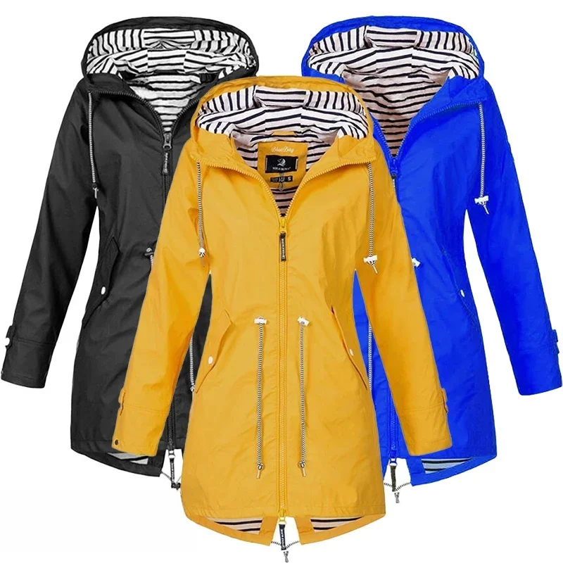 AliExpress - Trench-coat coupe-vent imperméable pour femme, manteau à manches longues, pantalon décontracté, imperméable à capuche avec fermeture 