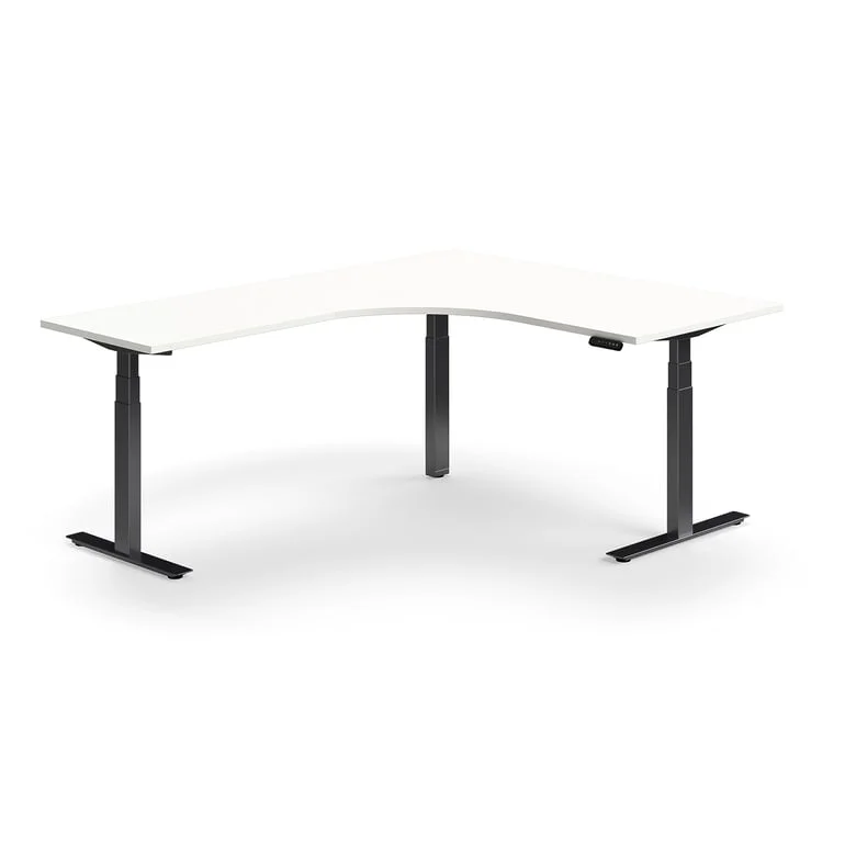 Standing desk QBUS, dual motor, L-shaped, 1600x2000 mm, black frame, white