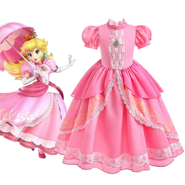 Super Mario Brothers Barn Prinsessan Peach Klänning för Halloween