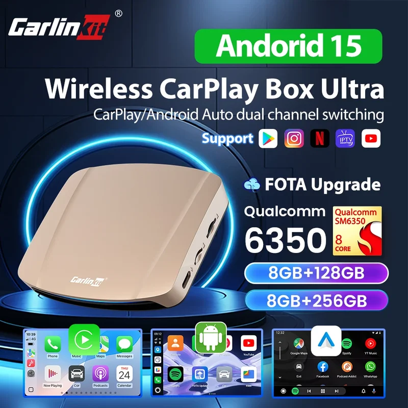 AliExpress - 256G Carlinkit Android Auto Wireless Adapter CarPlay Tv Box Android 15 Ultra CarPlay Ai Box GPS QCM6350 Für Youtube Netflix IPTV