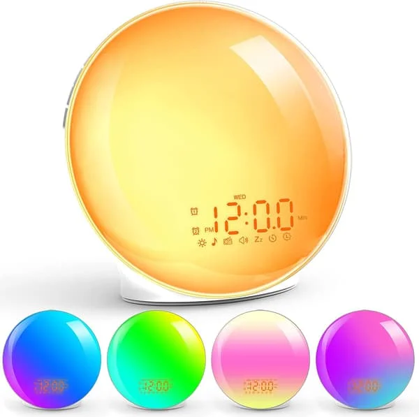 Wake-up Light with Alarm, Sunrise Simulation Wake-up Lamp with Dual Alarms, Snooze, FM Radio, 27 Sleep Sounds, 32 Volume Levels, for Bedroom