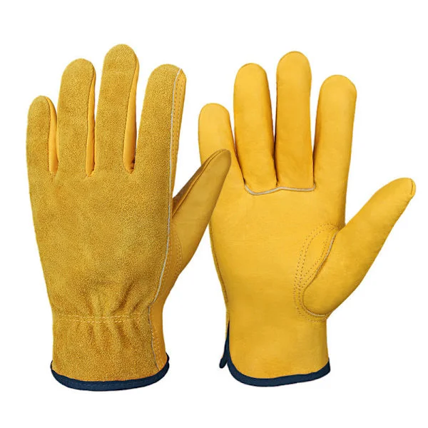 Mordely Leather Work Gloves Heavy Duty Cowhide Gardening Gloves for Wood Cutting/Construction/Truck Driving/Garden/Yard Work for Men