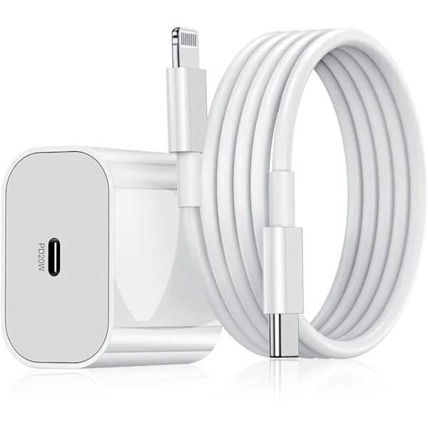[KK]1-Pack - iPhone Charger - Fast Charger - Adapter + 2m Cable 20W Lightning White 1-Pack iPhone 1-Pack Lightning 1-Pack