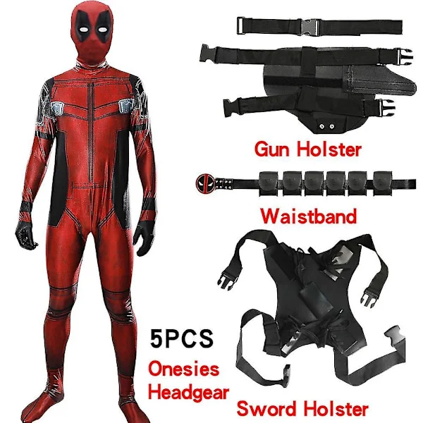 Deadpool Kostyme Cosplay Barn Voksen Kostyme Anime Superhelt Cosplay Dødsvakt Anime Voksen Service Leotard Hatter Tilbehør Anime- 5 STK