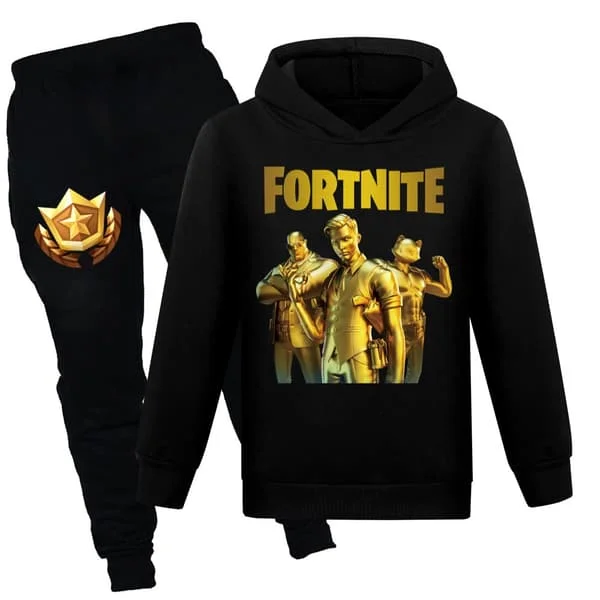 Barn F-ortnite Tryckt Casual Hoodie Byxor Kostymer Pojkar Flickor Hoody Byxor Träningsset Svart 160cm
