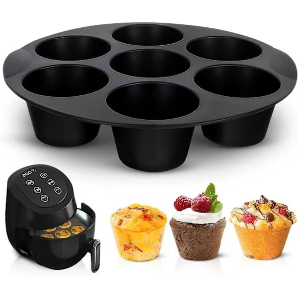 Air Fryer Muffinsformar (7 koppar) – 6,9-tums runda muffinsformar i silikon, kompatibla med 3,5–5,8 liters airfryers, värmebeständiga och 