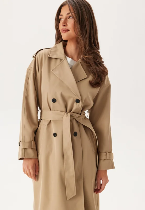 VILA-Viaddison L/S LONG TRENCHCOAT-Savannah Tan
