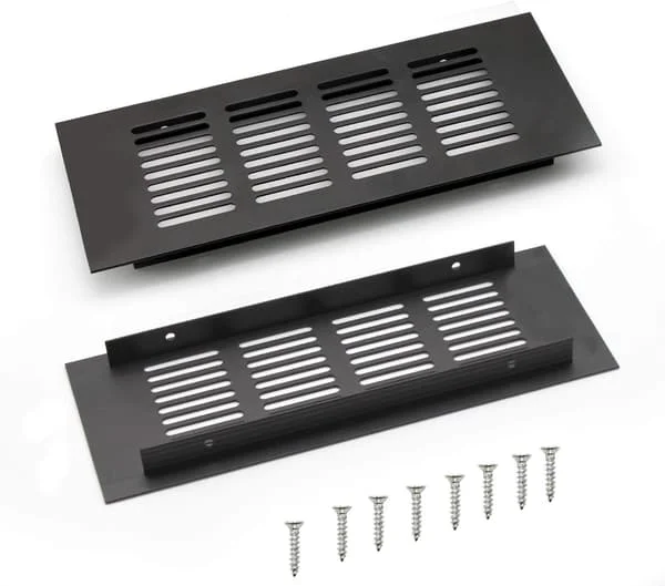 2 stk. Innfelt Aluminium Luftventilgitter, 200mm Vinkelventilgitter for Skap og Soverom Ventilasjon (Svart)